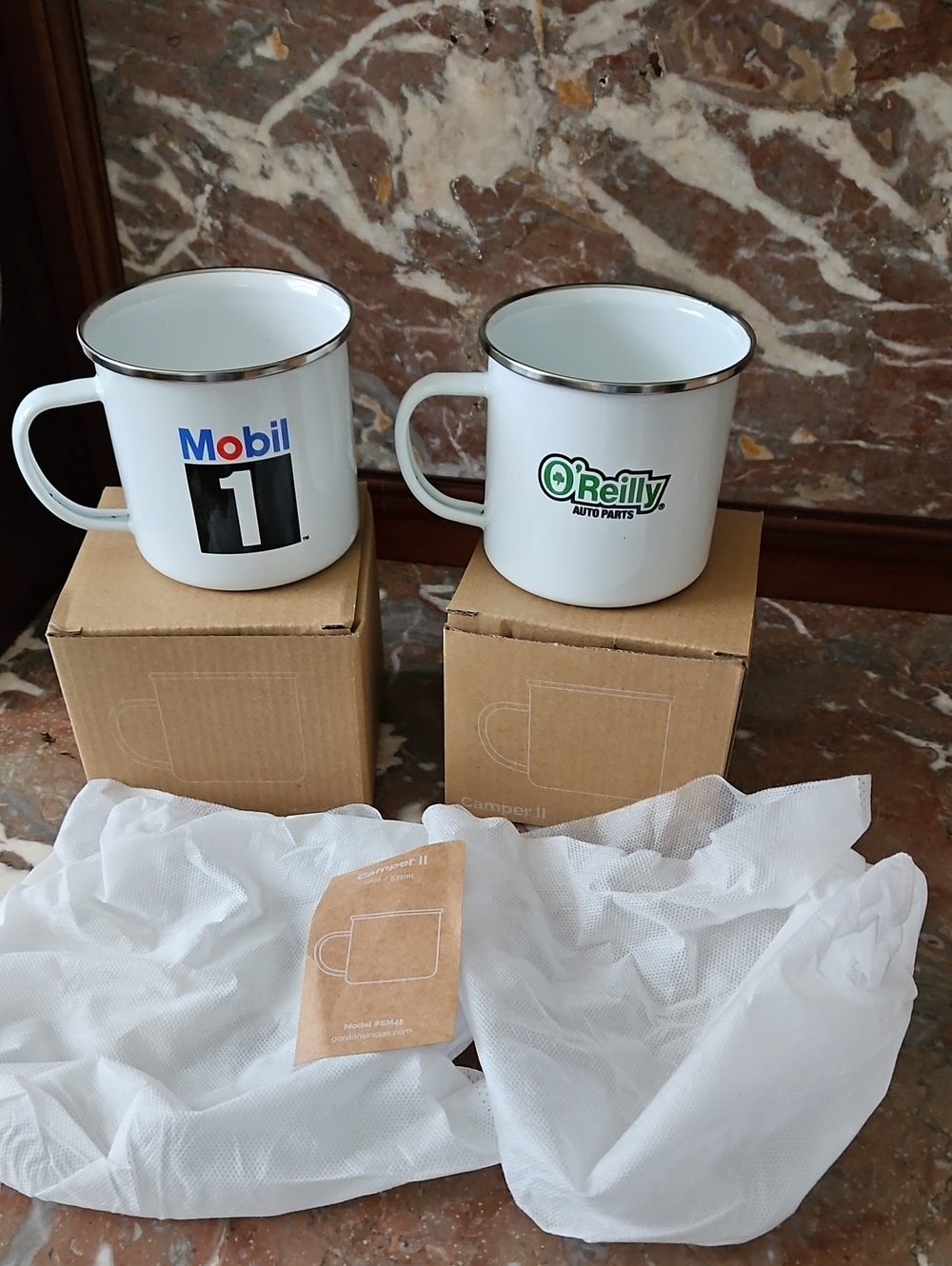 NWT Enamel Camper Mugs Mobil 1 & O'Reilly Auto Parts
